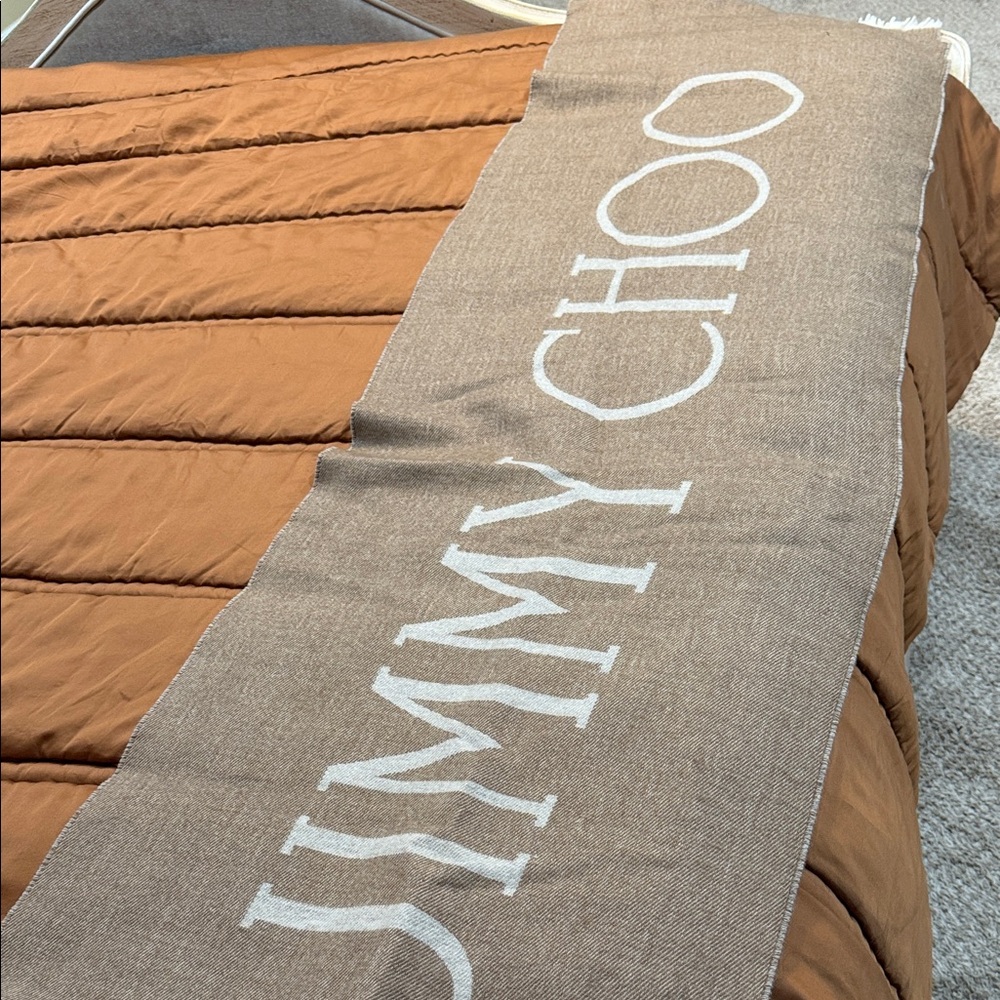 Jimmy Choo Taupe and White Scarf